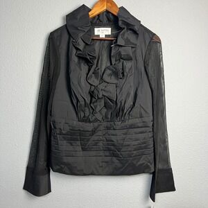 Vtg J.R. Nites Ruffle Blouse Sheer Sleeve Whimsigoth Party Cocktail‎ Black Sz 16